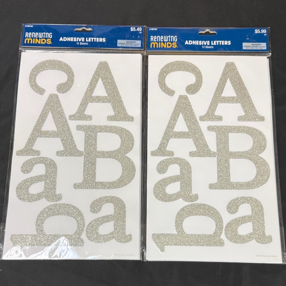 Renewing Minds Silver Glitter Adhesive Letters 22 sheets of glitter silver lette